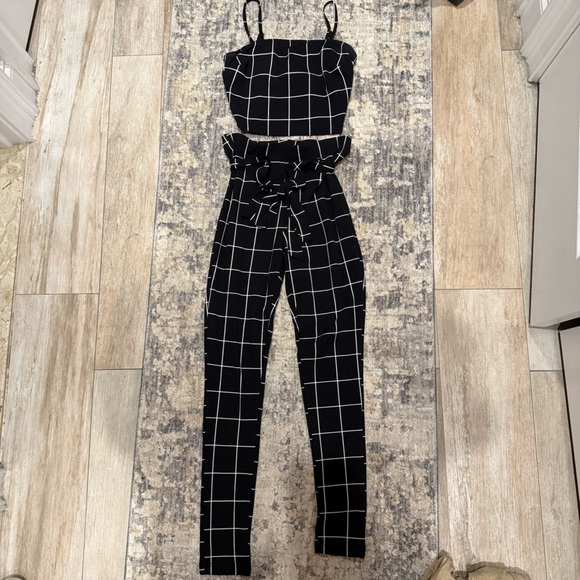 Fashion Nova Pants - Black and White Grid Jumpsuit